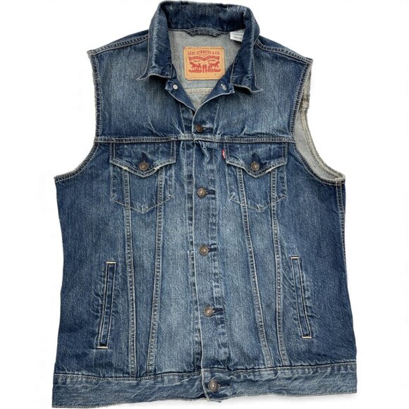 Levi's Denim Jean Blue Trucker Vest Jacket Men's Size Large - Picture 1 of 10